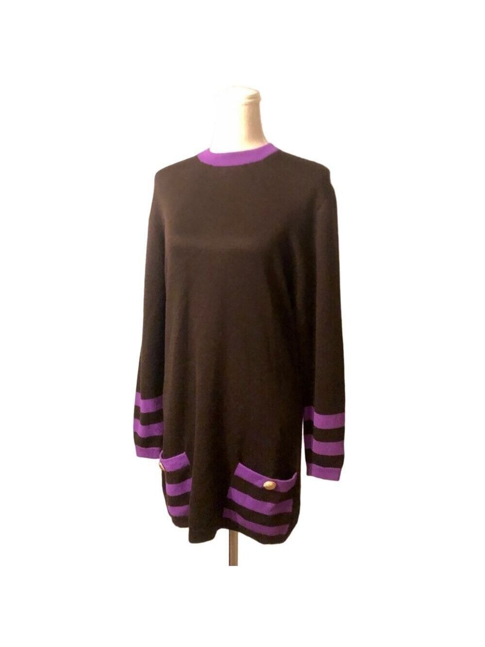 St. John Knit Minidress Tunic Brown with Purple Stripes Vintage Y2K Size 10